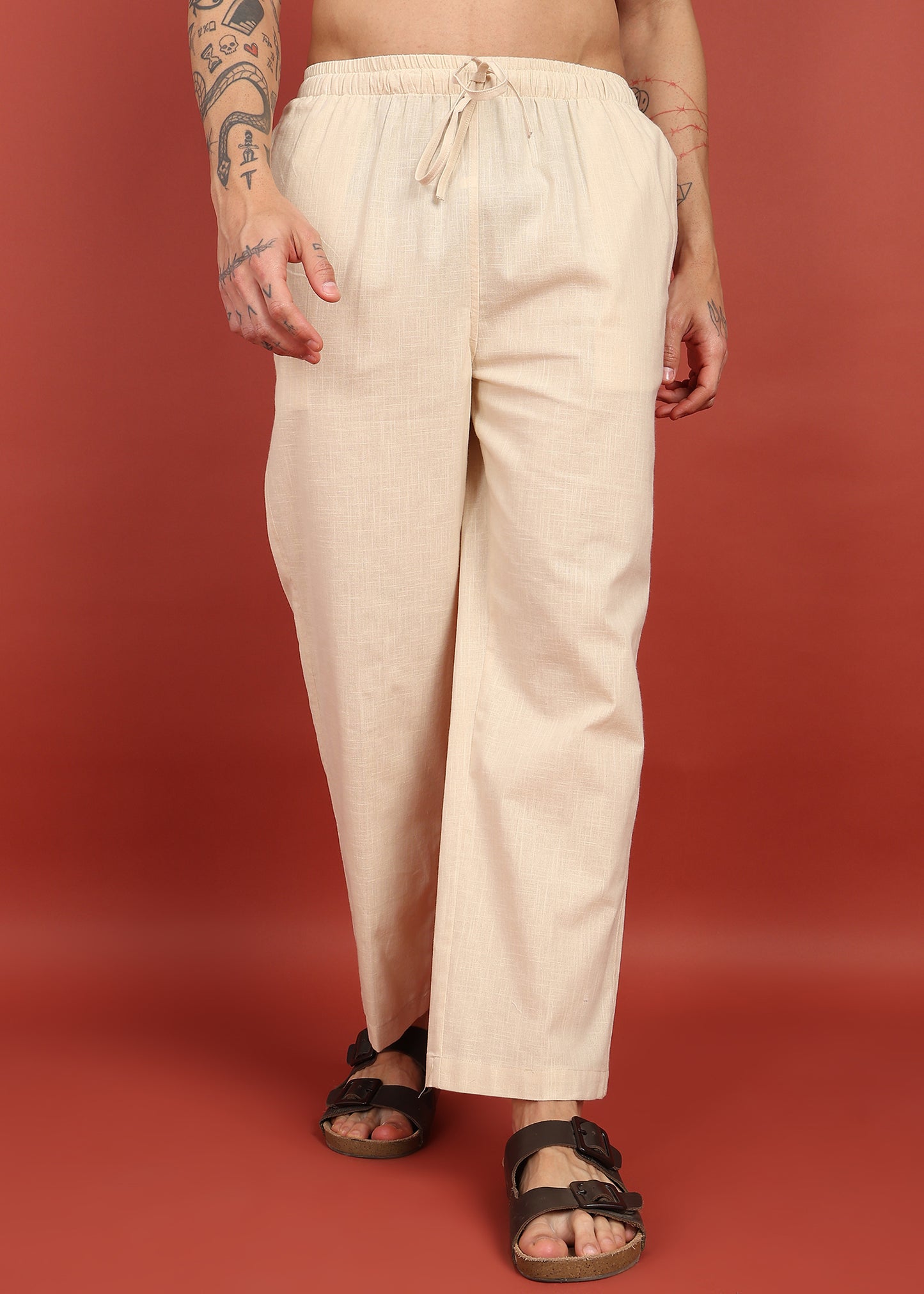 Modern Fit Beige Cotton Trouser