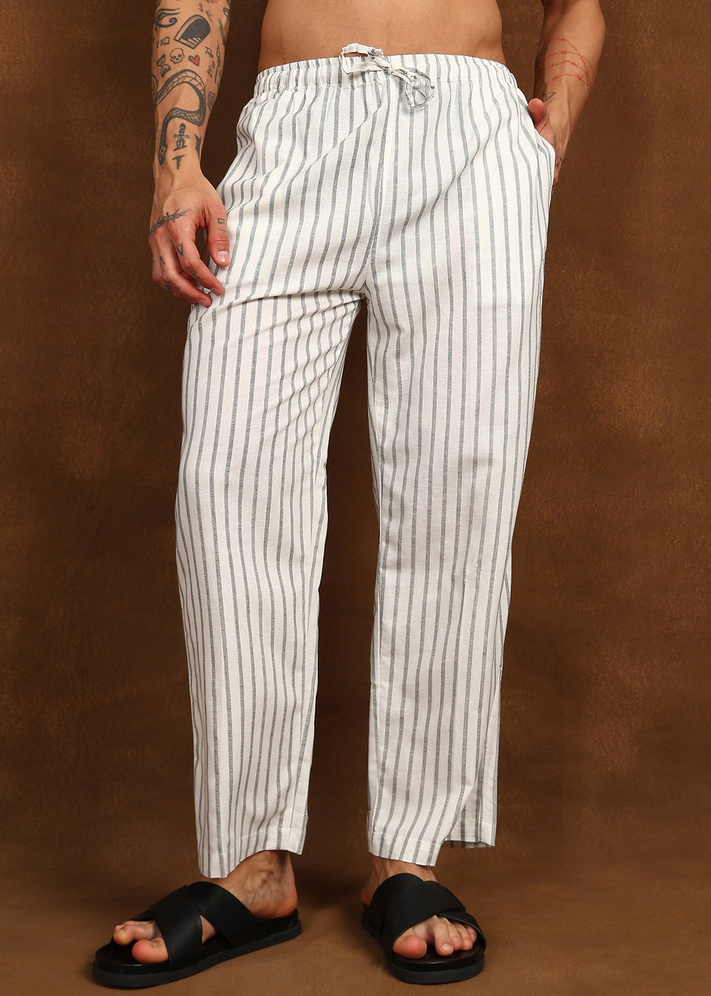 Premium White Line Cotton Trouser