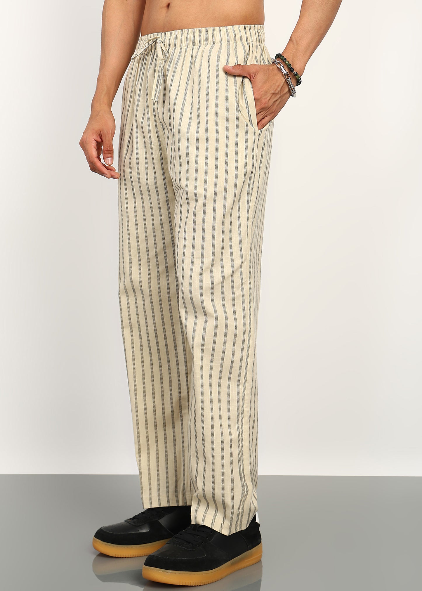 Beige Line Straight Fit Trouser