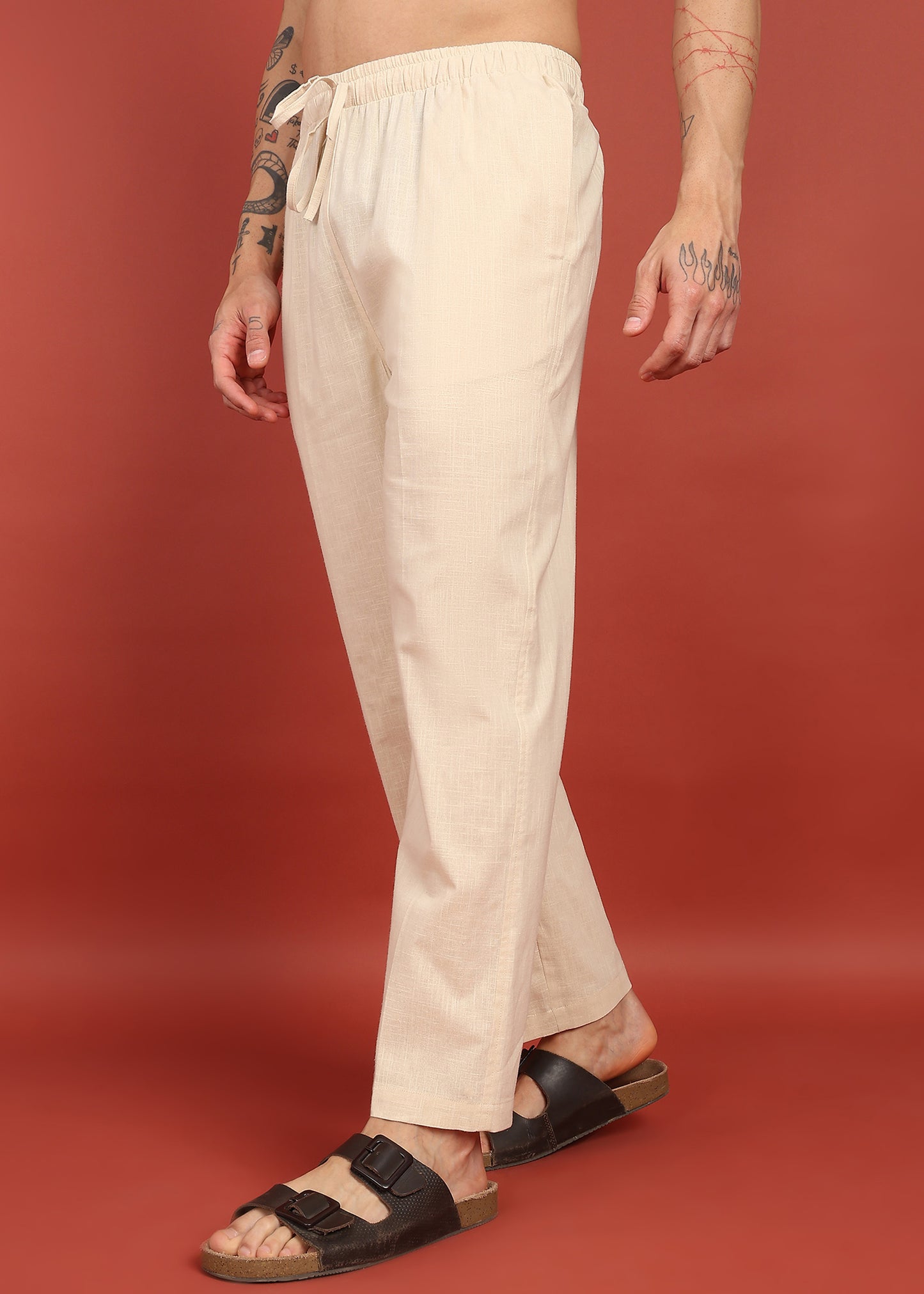 Modern Fit Beige Cotton Trouser