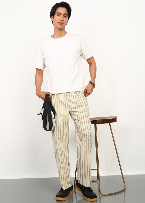 Beige Line Straight Fit Trouser