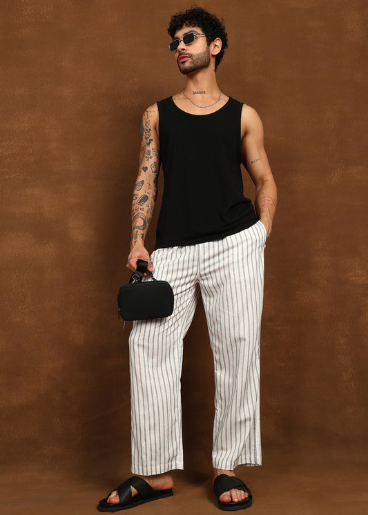 Premium White Line Cotton Trouser