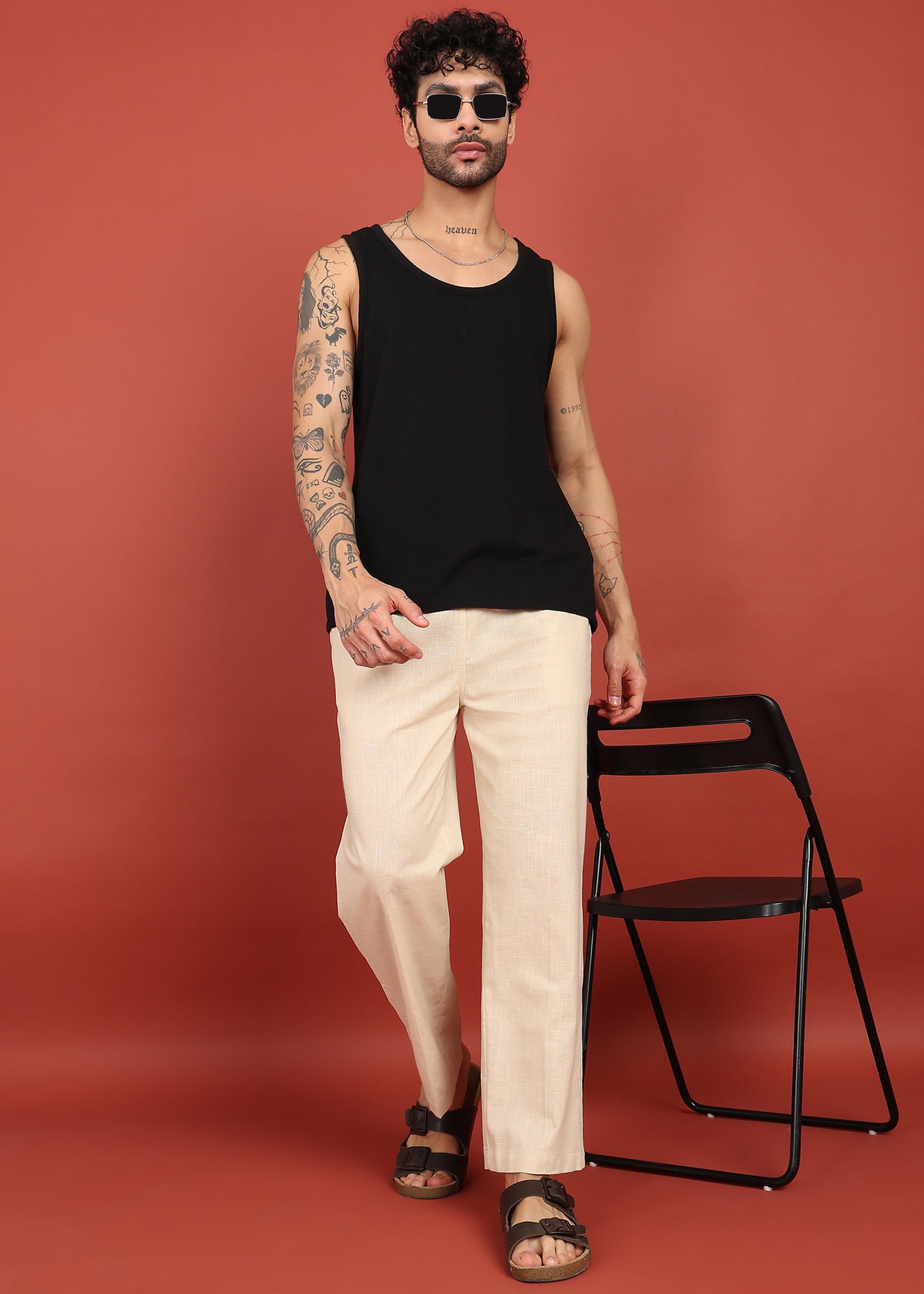 Modern Fit Beige Cotton Trouser