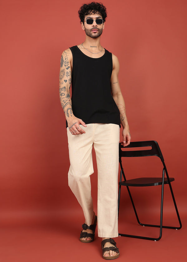 Modern Fit Beige Cotton Trouser