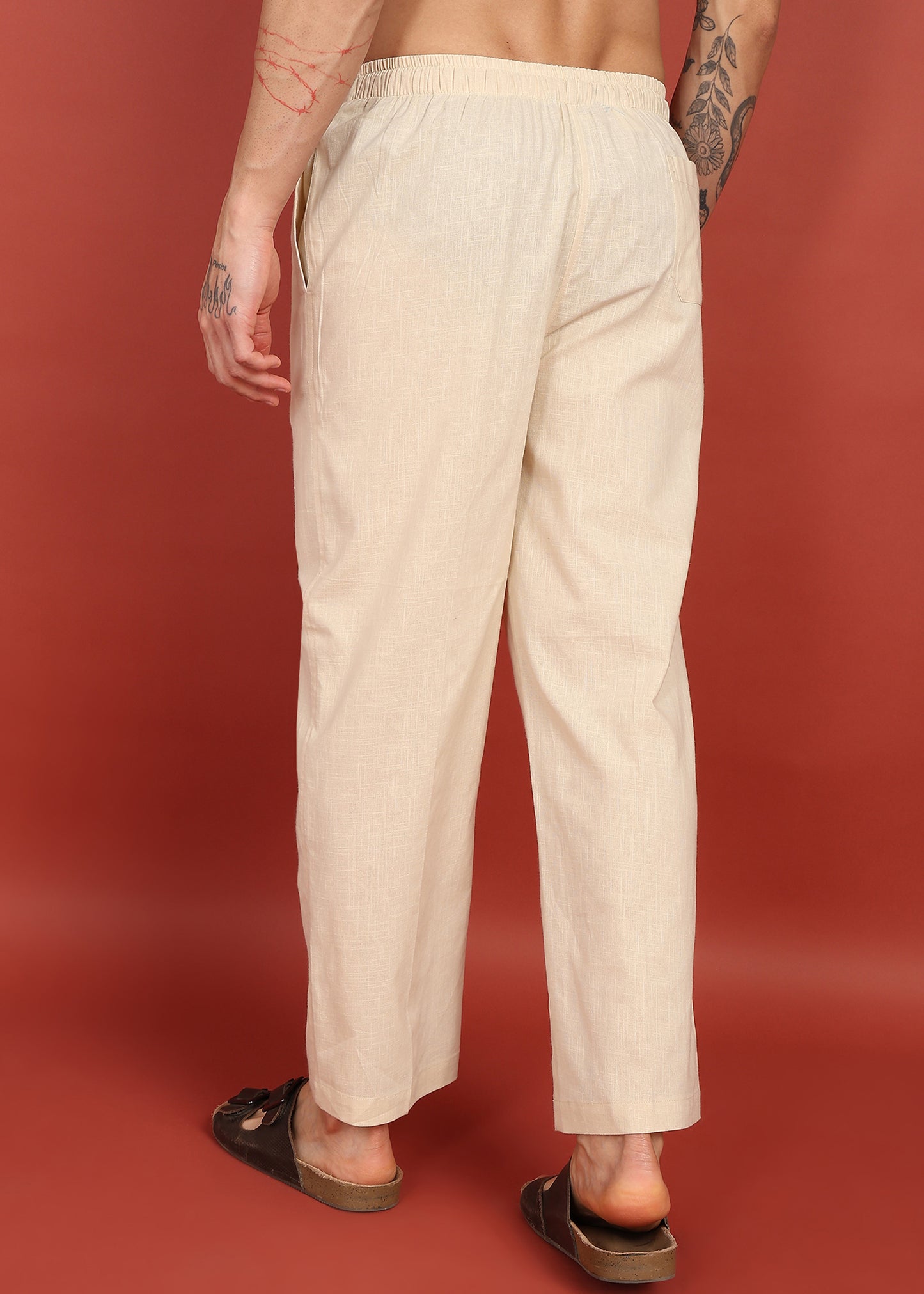 Modern Fit Beige Cotton Trouser